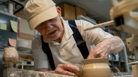 Michael Wendt shapes a pot on his pottery wheel on Tuesday, Jan 27, 2026 at Wendt Pottery in Lewiston.