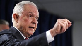 U.S. Attorney General Jeff Sessions gestures during a news conference at the Moakley Federal Building in Boston on Thursday. (Charles Krupa/AP)