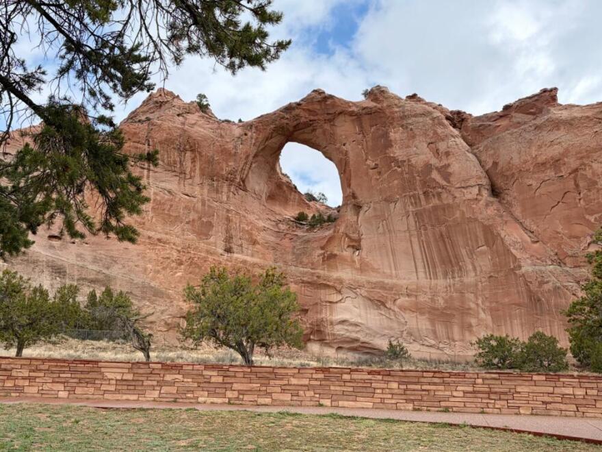 Window Rock, Ariz., is the capital of the Navajo Nation, known for its red sandstone rock formations. (Peter O’Dowd/Here & Now)