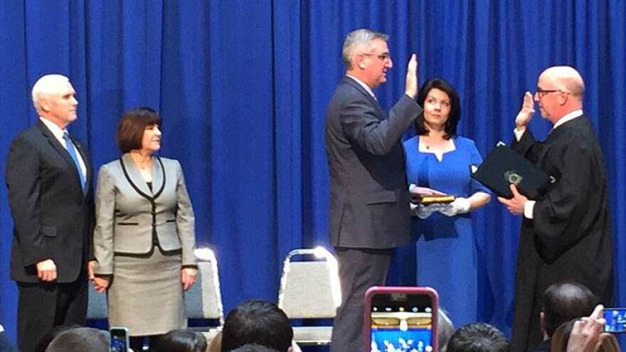 Eric Holcomb is sworn in as lieutenant governor by Indiana Supreme Court Justice Mark Massa