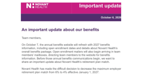 Screenshot of a message sent to Novant Health employees this week.