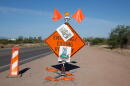 Anti-data center signs on traffic signage near the Pima County Fairgrounds southeast of Tucson. April 24, 2026.