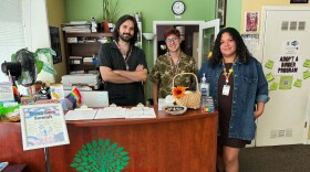 From left to right: Education and Advocacy Coordinator Maximilian Cordeiro, Trans & Gender Non-Conforming Program Coordinator Blue Martinez, and Executive Director Justina Sotelo at the Stonewall Alliance Chico Center in Chico, Calif. on July 23, 2026.