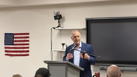 Congressman Andy Biggs, who is running for Arizona governor, speaks to voters at a meeting of the Yuma County Republican Party at the Yuma Community Food Bank on Tuesday, May 26, 2026.