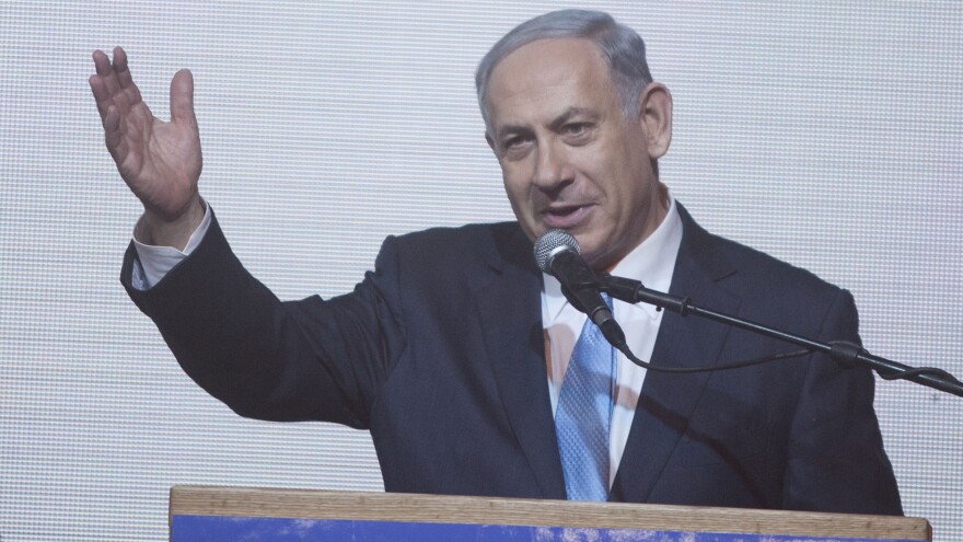 Israeli Prime Minister Benjamin Netanyahu speaks to supporters following the country's March 17 election. After a bruising campaign in which he faced considerable criticism, Netanyahu has taken a number of steps to try to ease tensions.