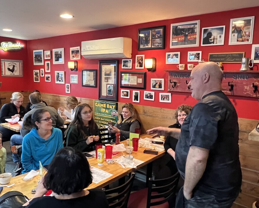 Dan Nitka entertains diners at the Boohyah Shed in Green Bay, Wisconsin.