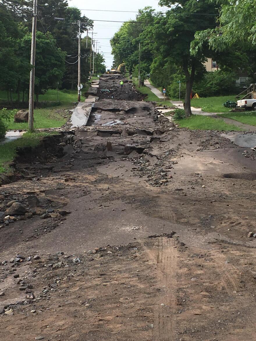 A flooded road in Houghton.