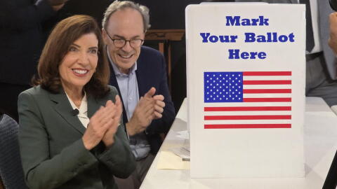 Gov. Kathy Hochul and First Gentleman William Hochul cast their ballots in Buffalo on the first day of early voting, Saturday, Oct. 24, 2026.