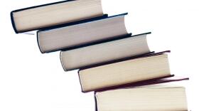 A stack of school books.