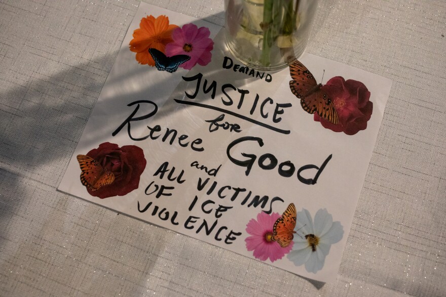 A vigil for Renee Good and other victims of ICE violence is held on the steps of the Alton Lennon Federal Building in downtown Wilmington on January 14, 2025. Community members listened as organizers with Siembra NC and elected officials spoke and honored the victims.