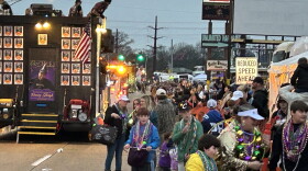 The Krewe of Centaur Parade headed west along Shreveport-Barksdale Highway in Shreveport just as dusk settled over the parade route  on Saturday, February 3, 2024.