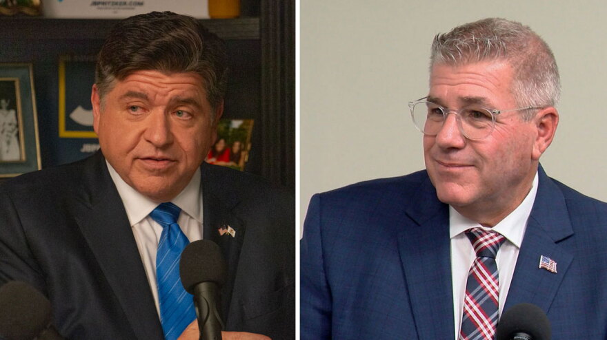 JB Pritzker and Darren Bailey, pictured in file photos, met on the debate stage Tuesday, Oct. 14.