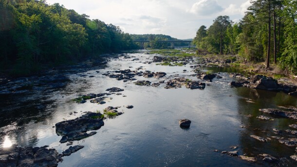 The Haw River in Bynum, N.C. on April 29, 2026. The Haw River is a tributary of the Cape Fear River Basin.