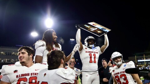 Football players celebrate