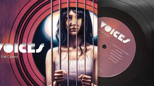 Album cover and vinyl LP of Voices: A Folk Opera