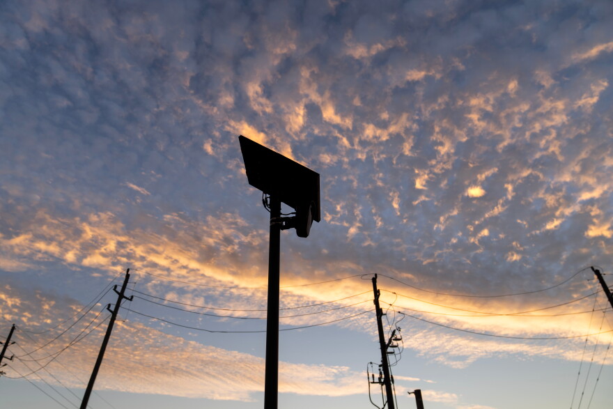 FILE - A Flock Safety license plate reader is seen along a public road, Thursday, Oct. 16, 2025, in Houston. 