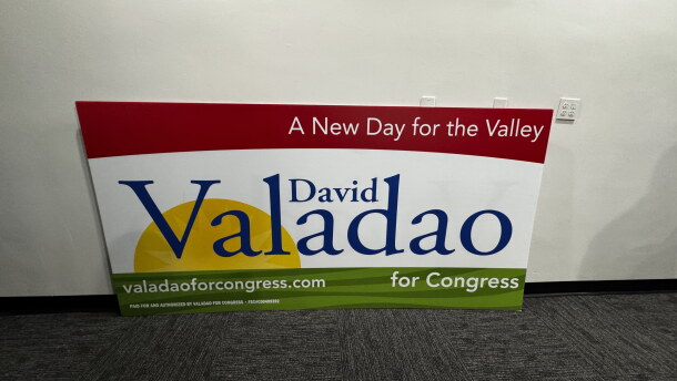 A campaign sign for Republican Congressman David Valadao.