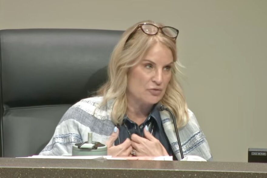 Orange County school board member Angie Gallo speaks during the board’s final budget hearing as members considered the district’s nearly $7.9 billion budget for the 2026-27 fiscal year.