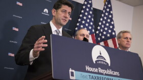 From left, Speaker of the House Paul Ryan, R-Wis., House Majority Whip Steve Scalise, R-La., and Majority Leader Kevin McCarthy, R-Calif., meet with reporters after House Republicans held a closed-door strategy session as the deadline looms to pass a spending bill to fund the government by week's end, on Capitol Hill in Washington, Tuesday, Dec. 5, 2017. (AP Photo/J. Scott Applewhite)