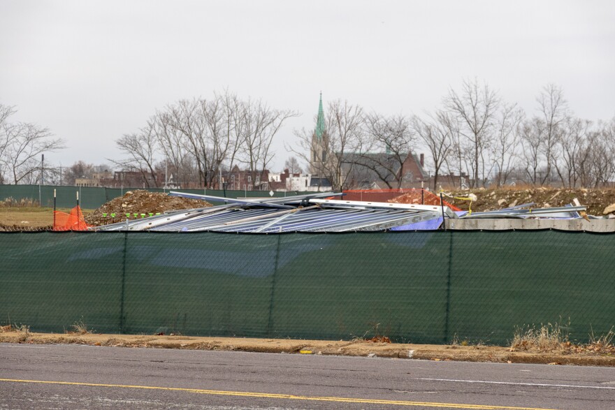 A partially built wall at the Northside Regeneration urgent care project collapsed last year after high winds. Pictured on December 28, 2018.