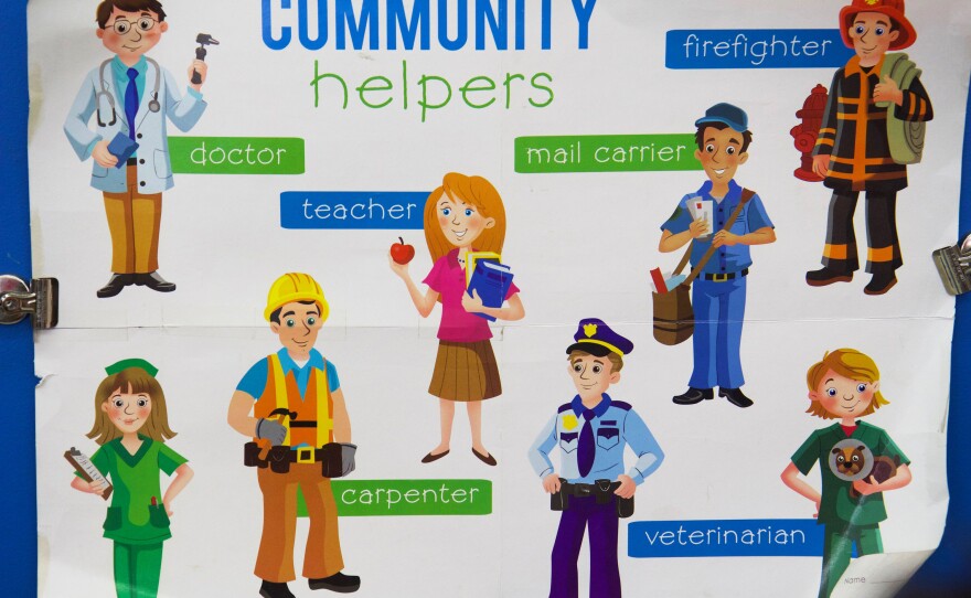 A poster of "community helpers."