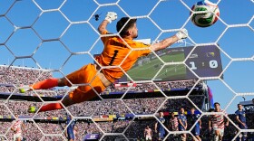 United States' Malik Tillman (17) scores their second goal from a free kick during the World Cup round of 32 soccer match between the United States and Bosnia in Santa Clara, Calif., near San Francisco, Wednesday, July 1, 2026.