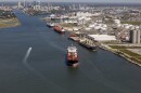 Aerial view of shipping in the Port of Tampa on Tampa Bay Tampa Florida photograph taken April 2021