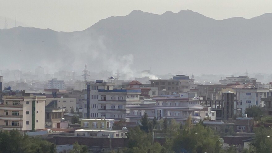 KABUL, AFGHANISTAN - AUGUST 29: Smoke rises after an explosion in Kabul, Afghanistan on August 29, 2021.