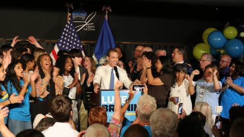 Luke Bronin speaks to supporters on election night.