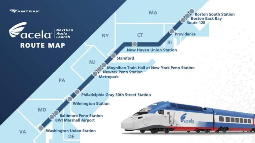A map of Amtrak's "NextGen Acela" train route. (Courtesy Amtrak)