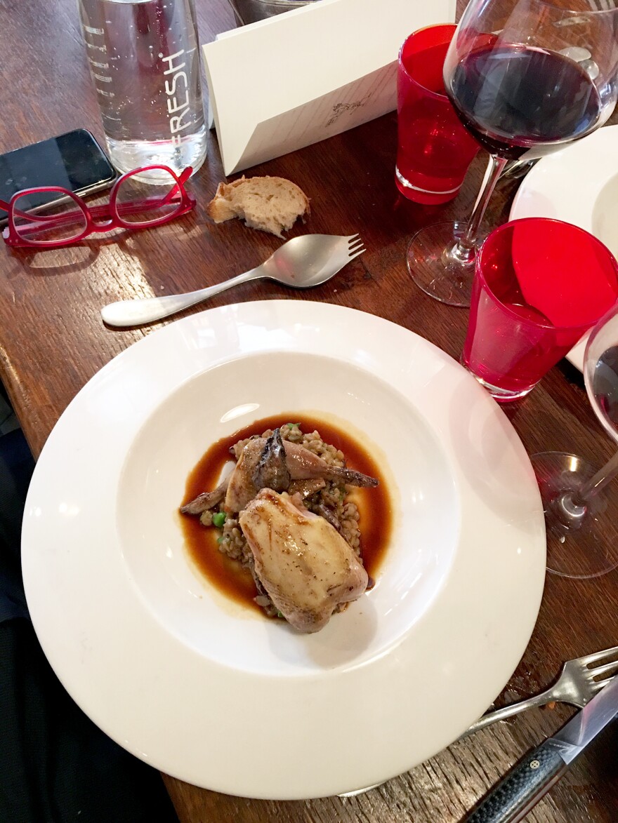 On the Syrian-French menu at L'Ami Jean: quail with freekeh, a Syrian summer durum wheat.