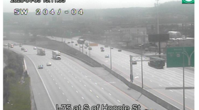 A screengrab of an ODOT camera shows light traffic on I-75 on a Friday afternoon.