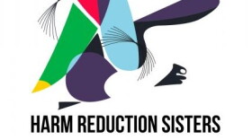 Colorful shapes and lines creating the general shape of a woman; logo for HARM REDUCTION SISTERS