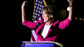 Helena Foulkes delivers her victory speech in Providence on Wednesday, Sept. 9, 2026, after defeating Gov. Dan McKee in Rhode Island’s Democratic gubernatorial primary. Credit: Gabriel Valadares/Ocean State Media