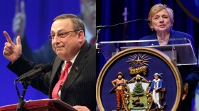 Newly inaugurated Maine Govs. Paul LePage (left) and Janet Mills, deliver remarks after being sworn in on Jan. 5, 2011, and Jan. 2, 2019, respectively.