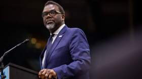 Progressive mayoral candidate Brandon Johnson speaks to supporters during a rally at the UIC Forum on March 30, 2023 in Chicago, Illinois. Johnson is set for a runoff against Paul Vallas on April 4, 2023 for the next Mayor of Chicago. (Jim Vondruska/Getty Images)
