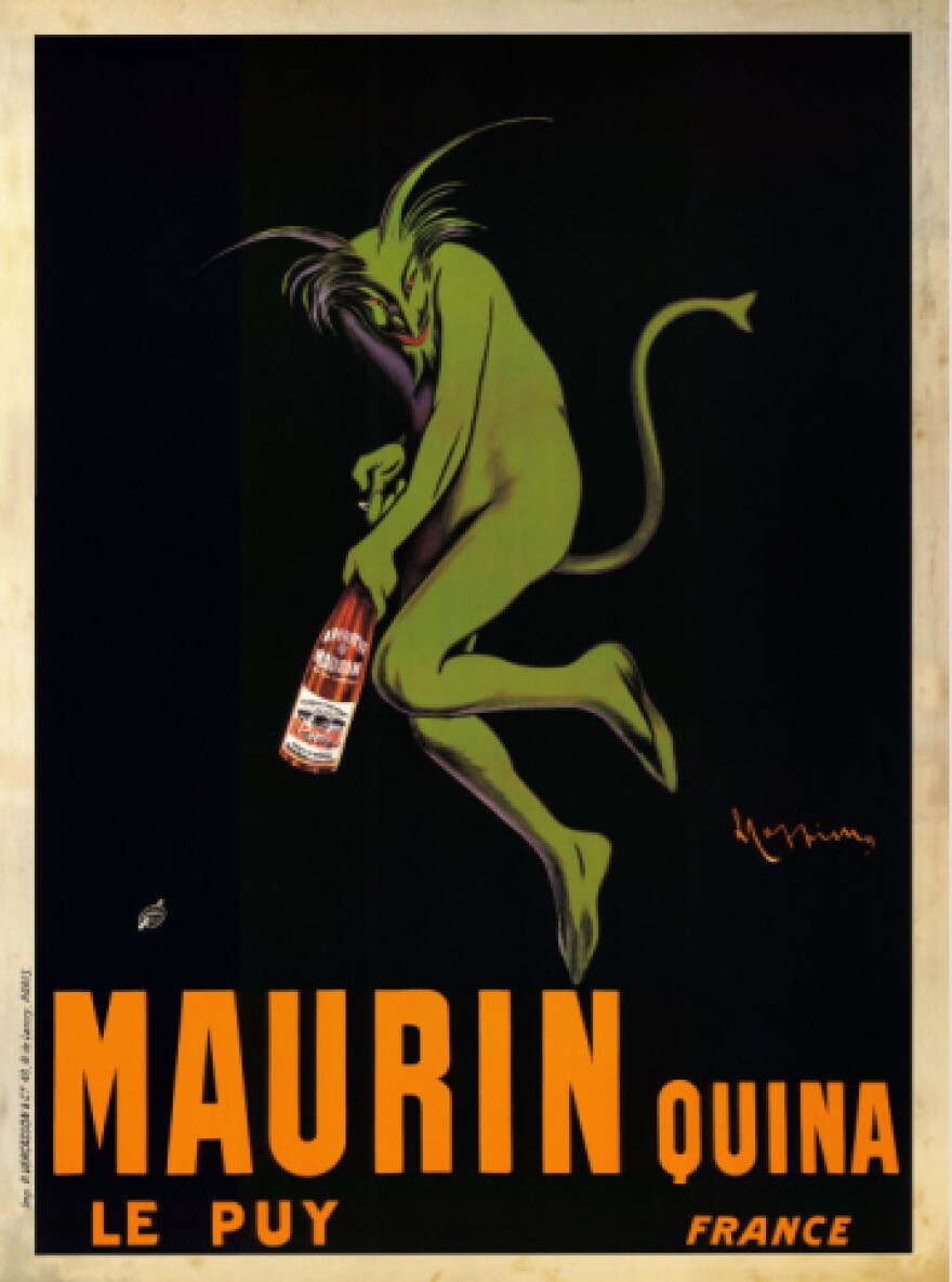 Often mistaken as an ad for absinthe, this 1906 poster actually promotes Maruin Quina, a French aperitif made with white wine infused with cherries, citrus and quinine.