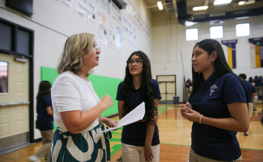 Students were patient as they listened to Principal Gerber.
