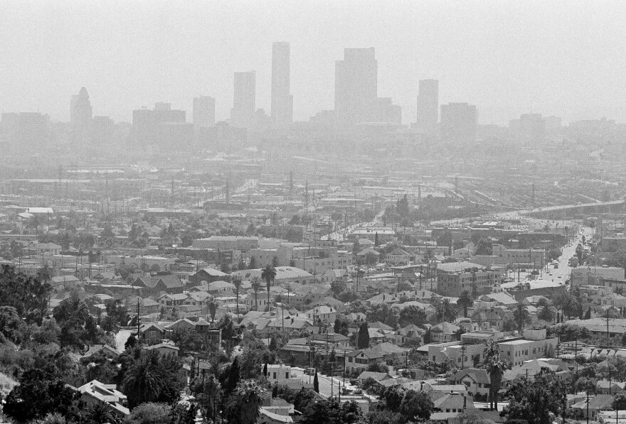 Smog hovers over the Los Angeles skyline on July 15, 1978.