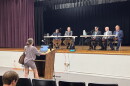 A Laurel residents speaks to state attorneys and Yellowstone County Commissioners at a public hearing Thursday night.