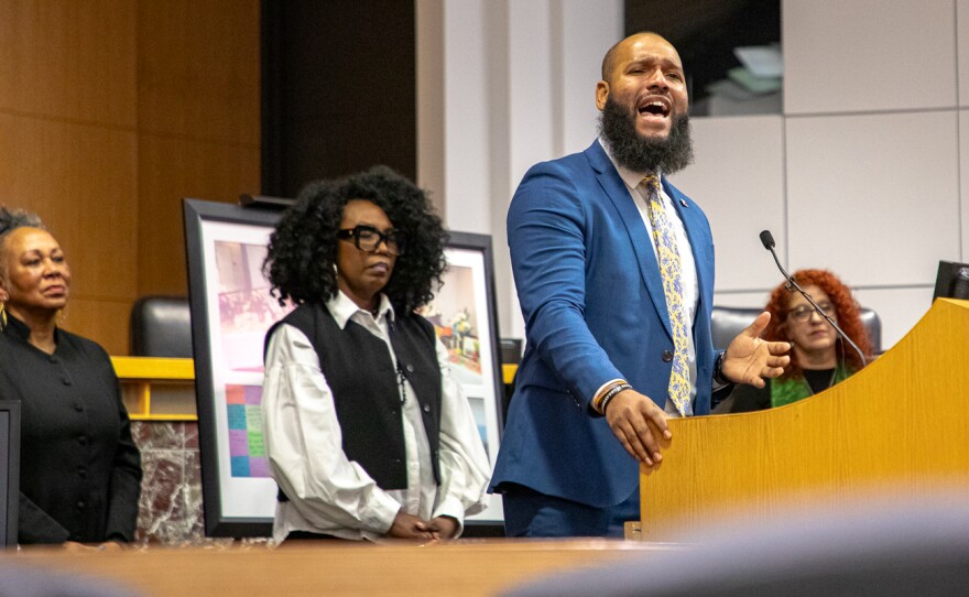 Roy Moye III sings a rendition of "Rise Up" to the audience at the interfaith prayer remembrance gathering on Jan. 29. The event was hosted by the Greater Wichita Ministerial League.