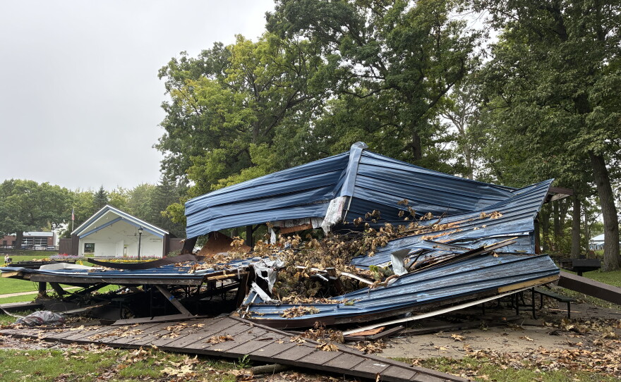 Crushed metal park pavillon roof