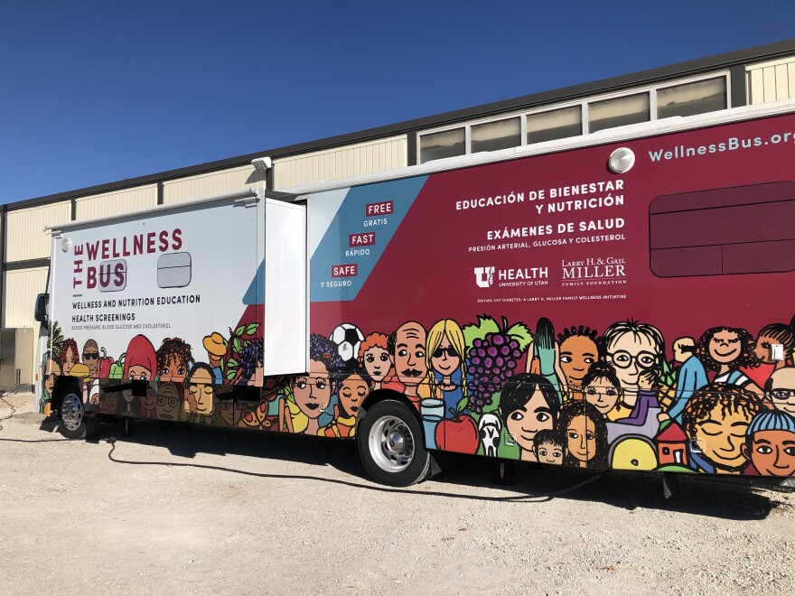 The University of Utah’s Wellness Bus, which used to operate as a mobile health clinic, runs a COVID-19 test site on the west side of Salt Lake City.