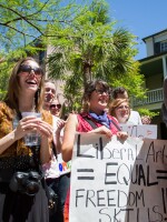 Protesters at the College of Charleston rally against proposed state budget cuts on April 21.