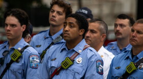 Cape Girardeau first-responders all focus their attention on the speaker during the Patriot Day Commemoration at Academic Hall on the Campus of Southeast Missouri State University, Friday, Sept. 11, 2026.