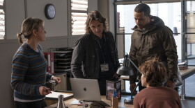 Shown from left to right: Nicola Walker as Annika, Jamie Sives as Michael, Ukweli Roach as Tyrone and Katie Leung as Blair