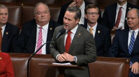 Rep. Michael Waltz, R-Fla., speaks as the House of Representatives debates the articles of impeachment against President Donald Trump at the Capitol in Washington, Wednesday, Dec. 18, 2019. (House Television via AP)