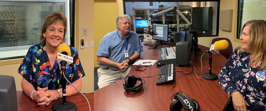 Pictured on the left is Debbie Fritz-Quincy, the Executive Director of the Hobe Sound Nature Center. On the right is WQCS News Director Kevin Kerrigan speaking with Stacy Benezra, the Community Impact Coordinator of the Indian River County United Way.