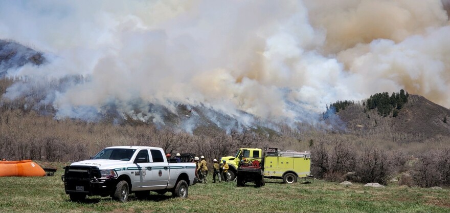 A prescribed burn near the Upper Hunter Creek Trailhead eliminates fuels on May 13. Fire officials set prescribed burns intentionally when weather conditions allow the fire’s spread to remain manageable.