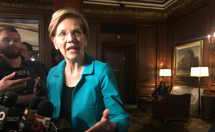 After speaking at a New England Council breakfast on July 16, 2018, Massachusetts Sen. Elizabeth Warren told reporters that the U.S. government needs to offer a strong response to alleged Russian interference in the 2016 election. 